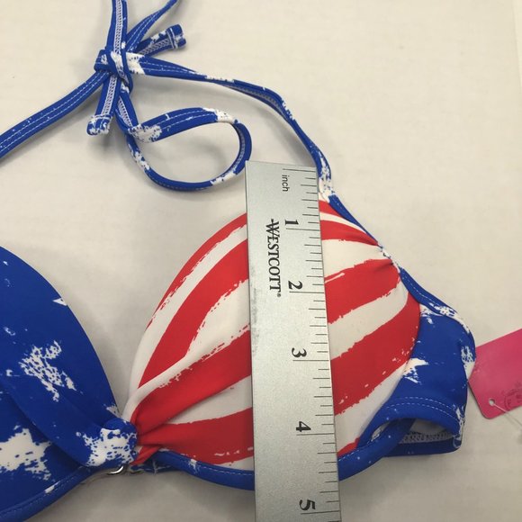 Xhilaration Junior's Sz. Small 0-2 Push Up Halter Stars, Stripes Bikini Top New - Picture 11 of 11